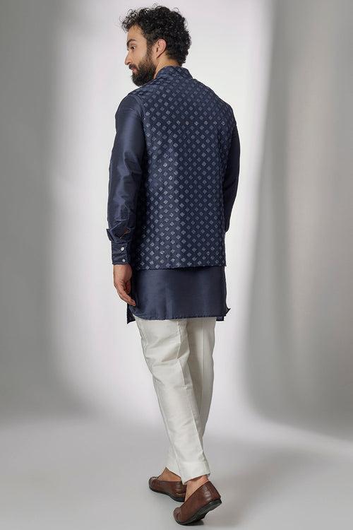 Navy Embroidered Nehru Jacket