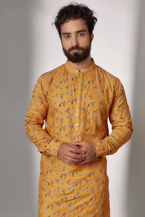 Embroidered Yellow Kurta Set