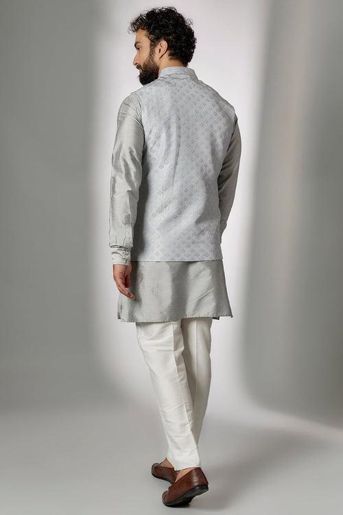 Grey Embroidered Nehru Jacket