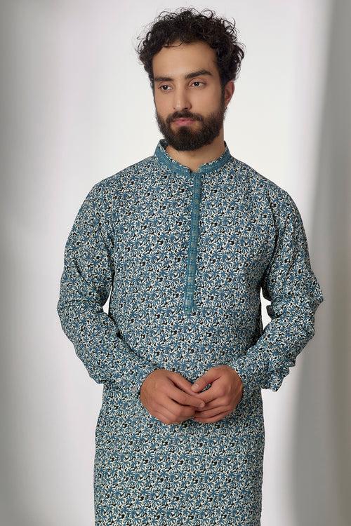 Embroidered Cotton Crepe Kurta Set