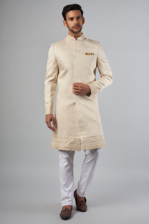 Ivory Embroidered Sherwani Set