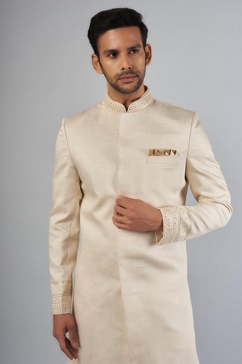 Ivory Embroidered Sherwani Set