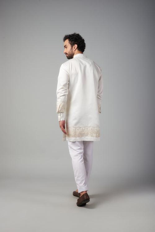 White Border Embroidered Kurta Set