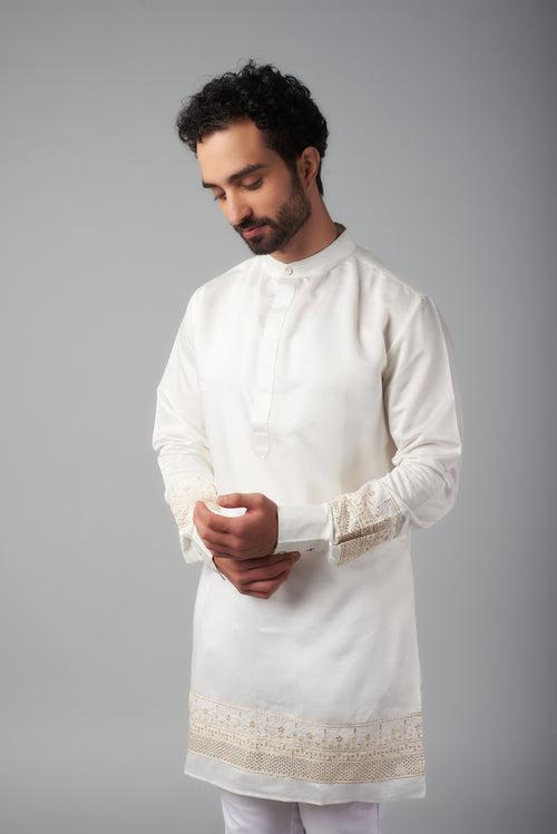 White Border Embroidered Kurta Set