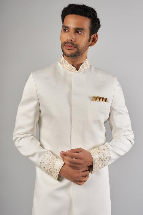 White Embroidered Sherwani Set