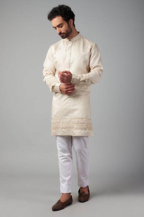 Cream Border Embroidered Kurta Set