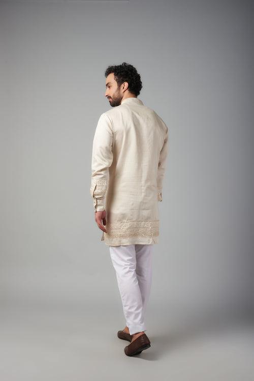 Cream Border Embroidered Kurta Set