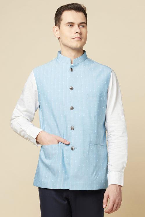 Sky Blue Embroidered Bundi Jacket