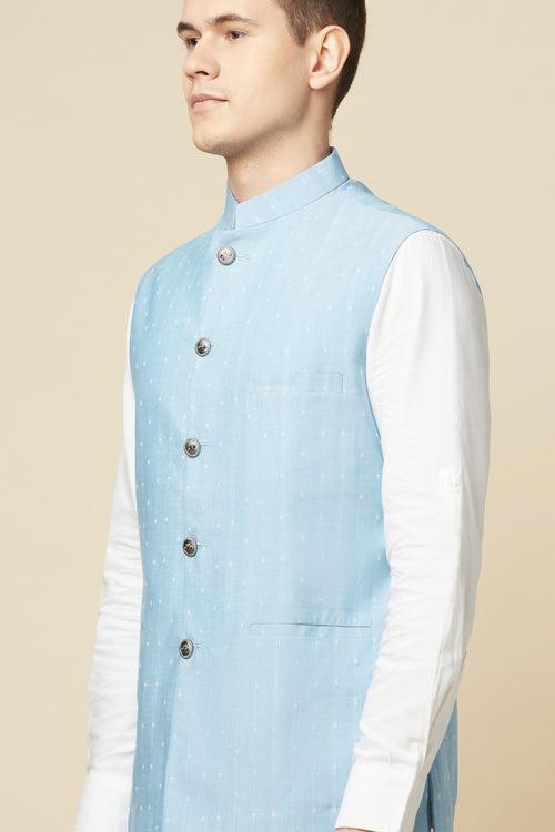 Sky Blue Embroidered Bundi Jacket