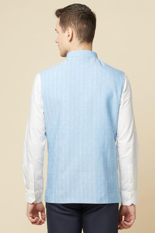 Sky Blue Embroidered Bundi Jacket