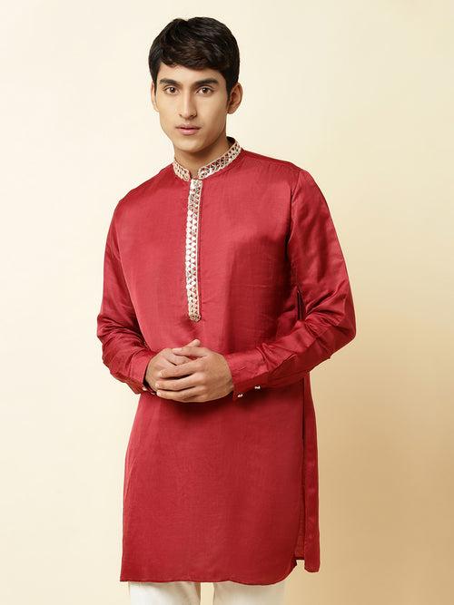 Maroon Embroidered Kurta