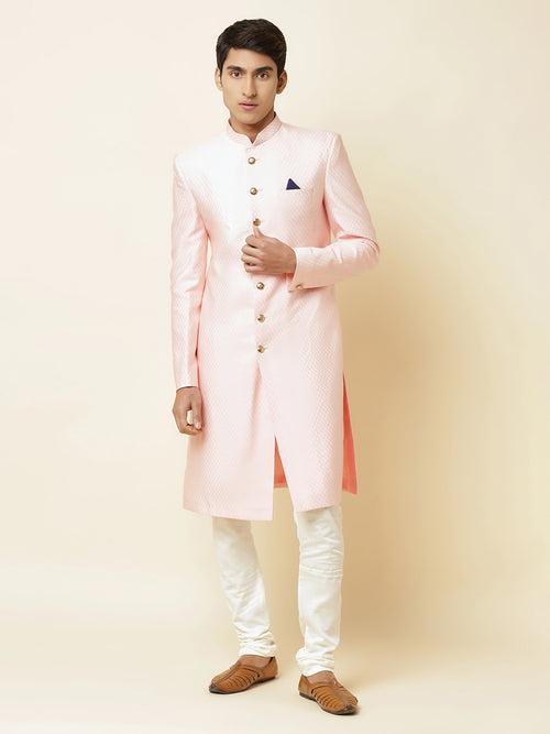 Pink Textured Sherwani Set