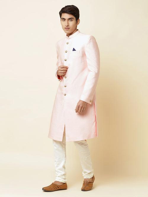 Pink Textured Sherwani Set