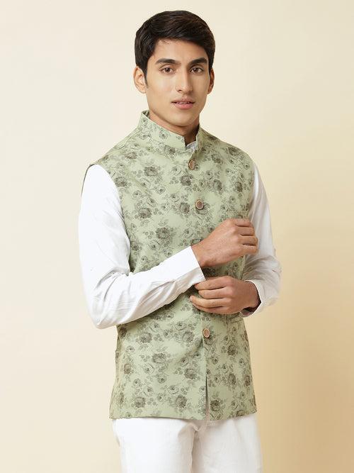 Green Floral Print Bundi Jacket