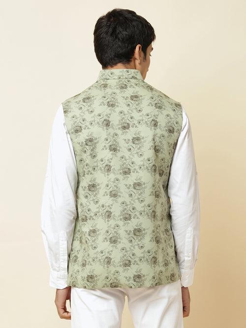 Green Floral Print Bundi Jacket