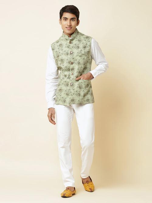 Green Floral Print Bundi Jacket