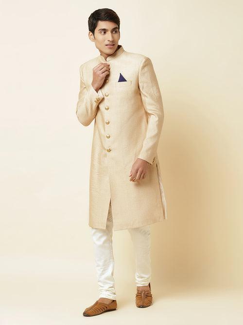 Beige Textured Sherwani Set