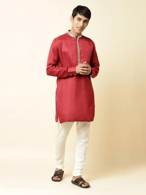 Maroon Embroidered Kurta