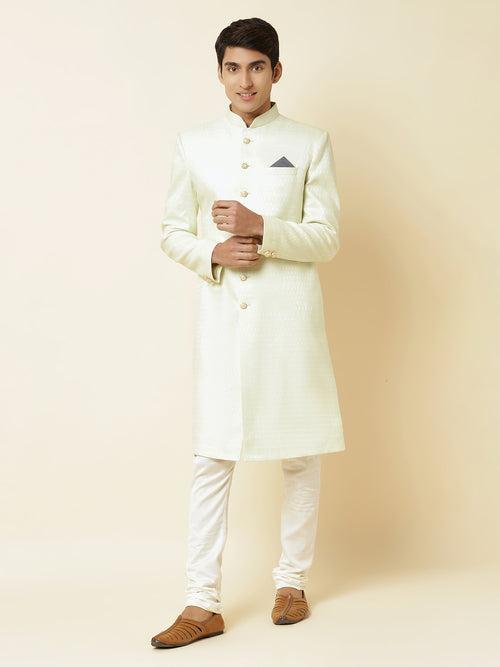 Mint Green Textured Sherwani Set