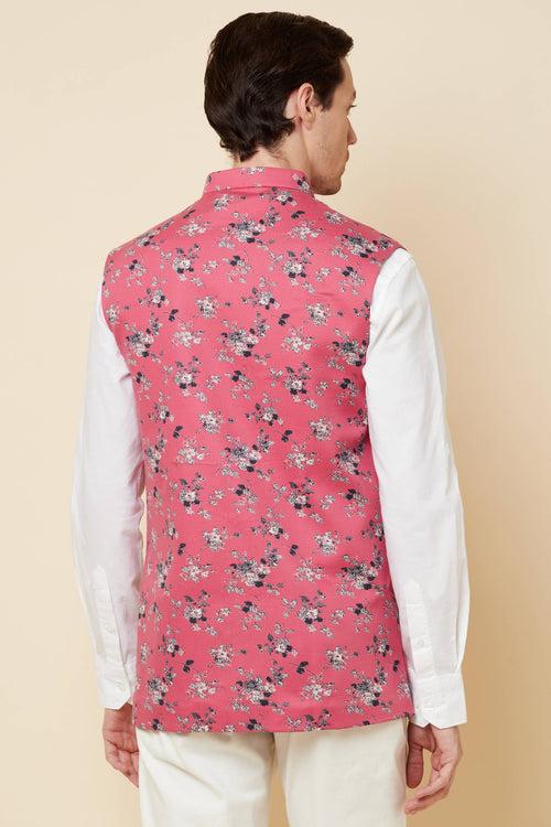 Pink Floral Print Bundi Jacket