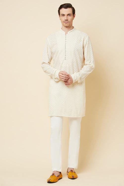 White Lucknowi Embroidered Sequin Kurta Set