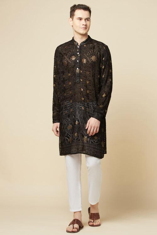 Black Lucknowi Embroidered Kurta Set