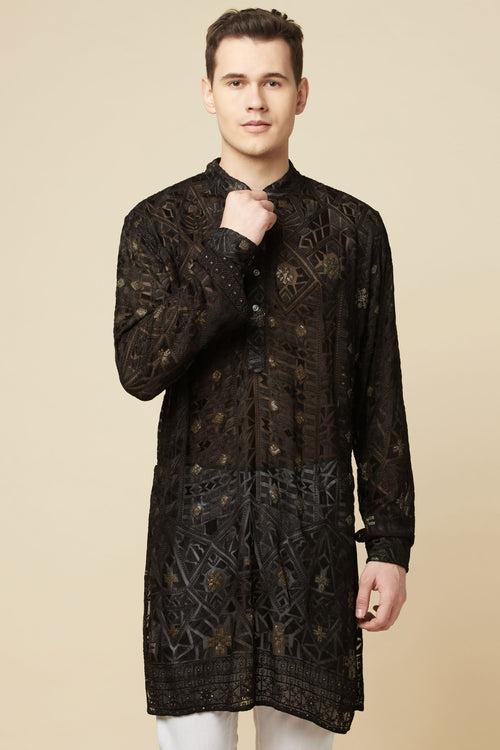 Black Lucknowi Embroidered Kurta Set