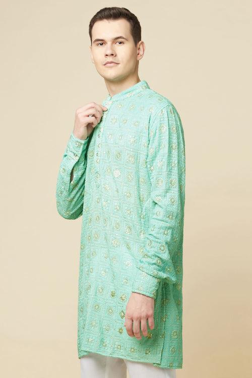 Green Lucknowi Embroidered Kurta Set