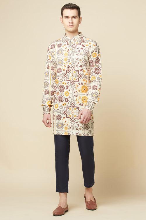 Beige Printed Kurta Set