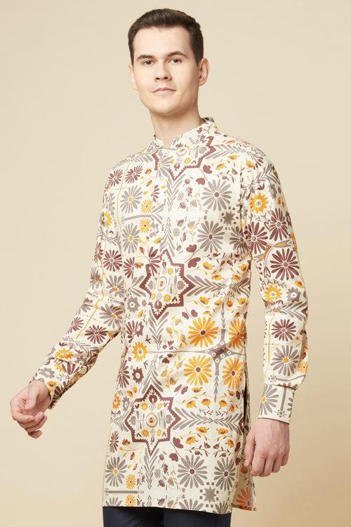 Beige Printed Kurta Set