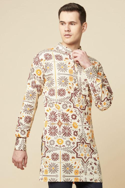 Beige Printed Kurta Set