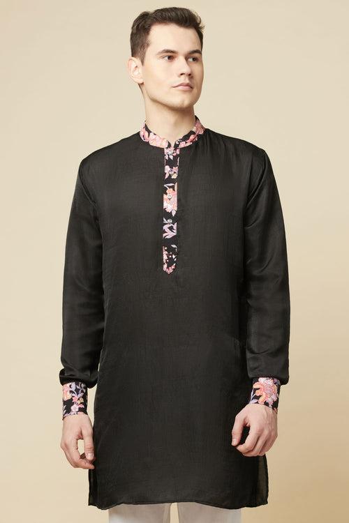 Black Kurta with Floral Detail