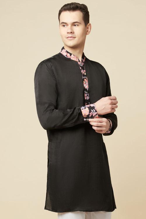 Black Kurta with Floral Detail