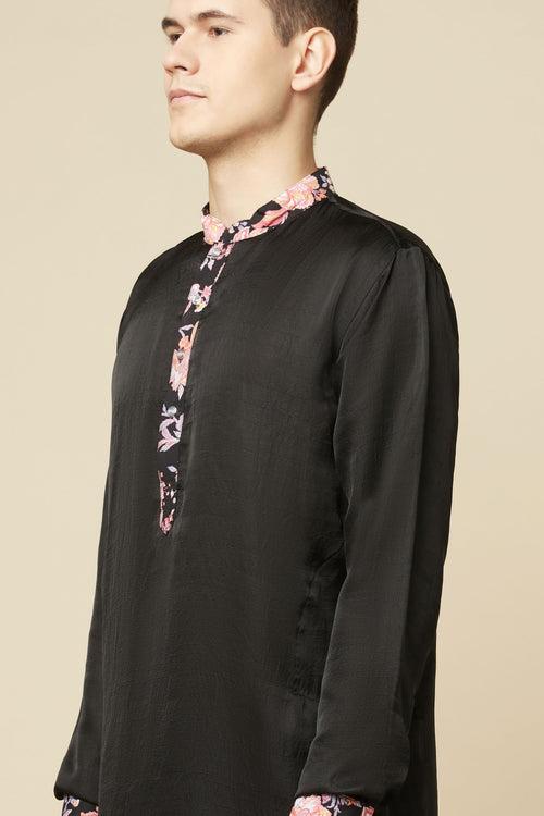 Black Kurta with Floral Detail