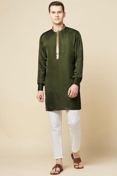 Dark Green Embroidered Kurta