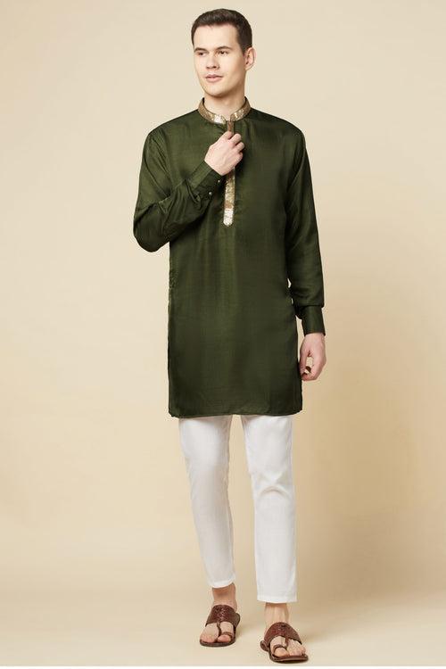 Dark Green Embroidered Kurta