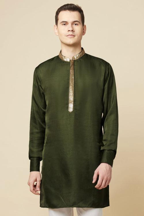 Dark Green Embroidered Kurta