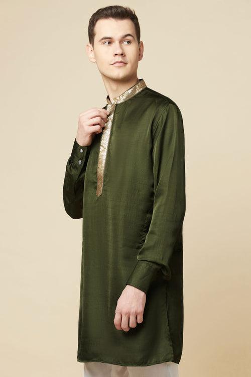 Dark Green Embroidered Kurta