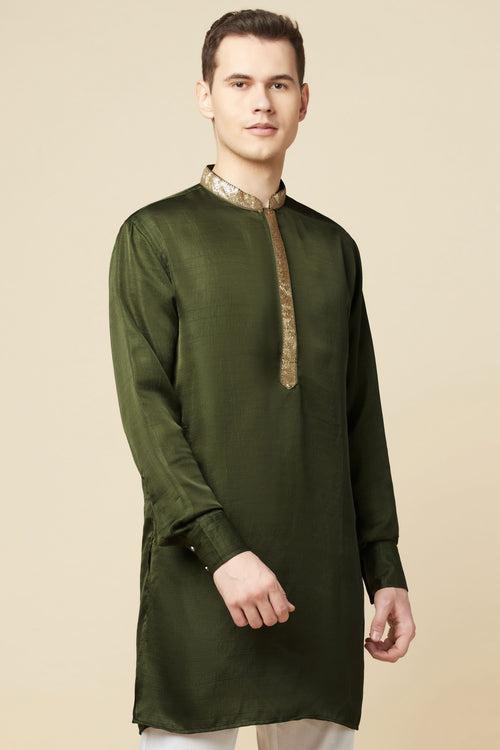 Dark Green Embroidered Kurta