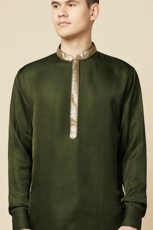 Dark Green Embroidered Kurta