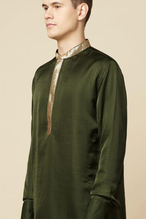 Dark Green Embroidered Kurta