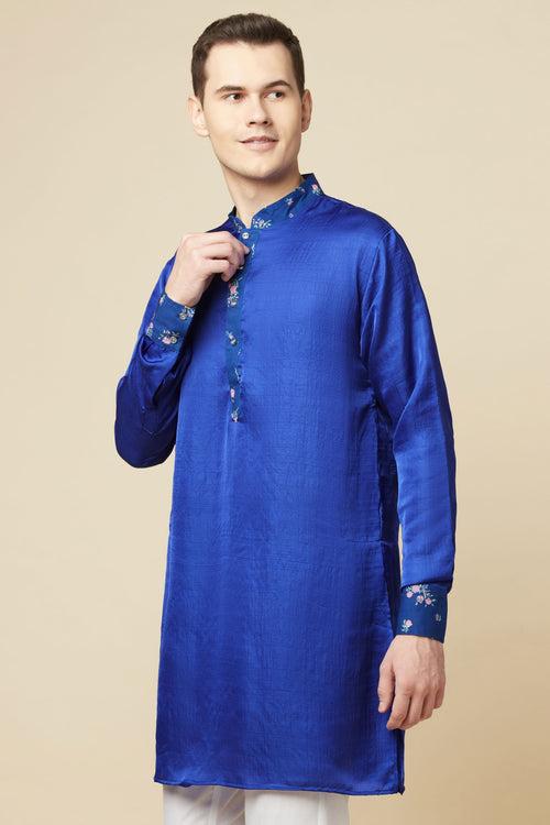 Blue Kurta with Floral Print Detail