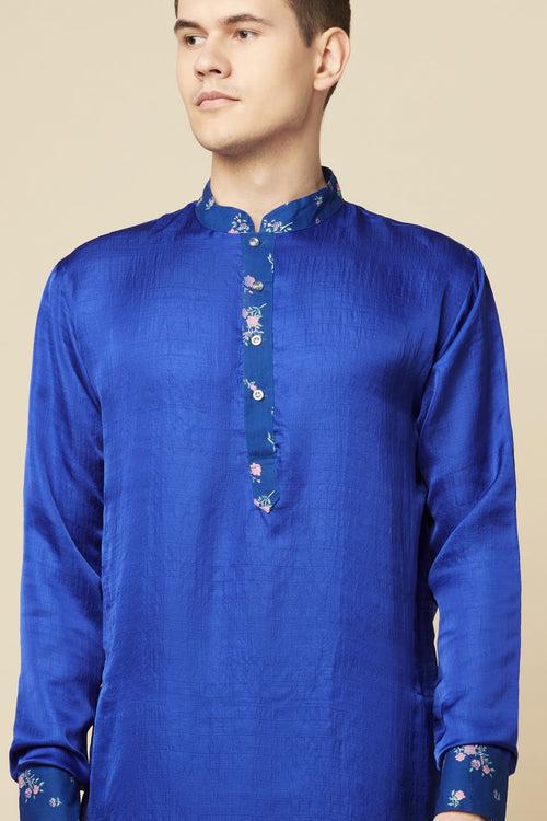 Blue Kurta with Floral Print Detail