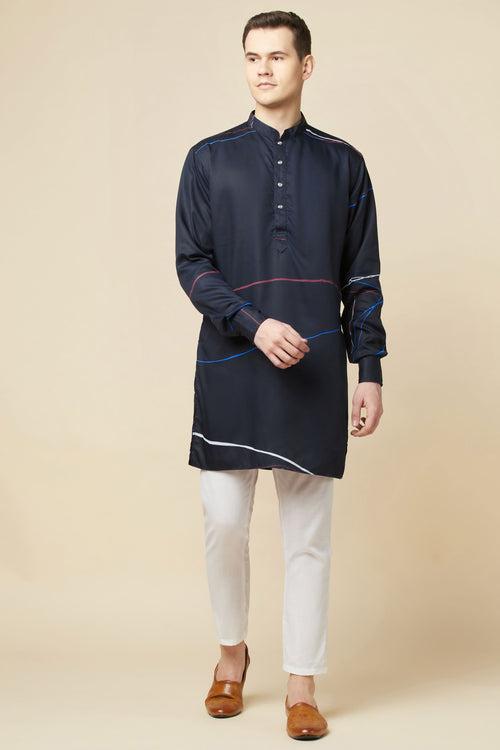 Navy Blue Digital Print Kurta