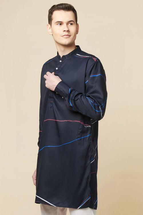 Navy Blue Digital Print Kurta