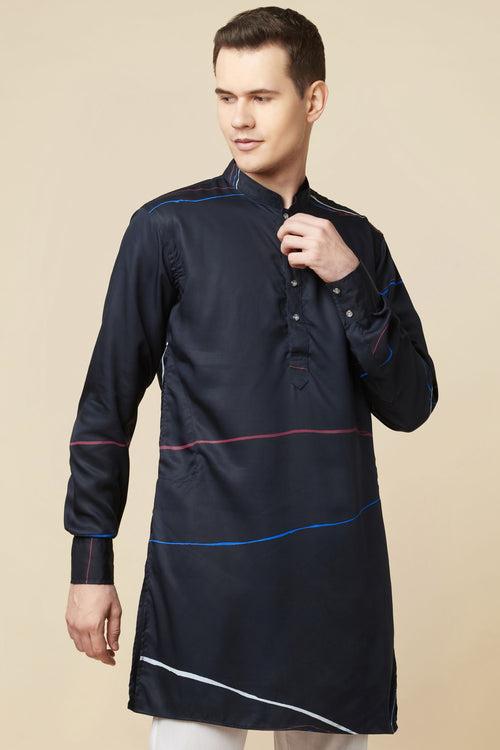 Navy Blue Digital Print Kurta