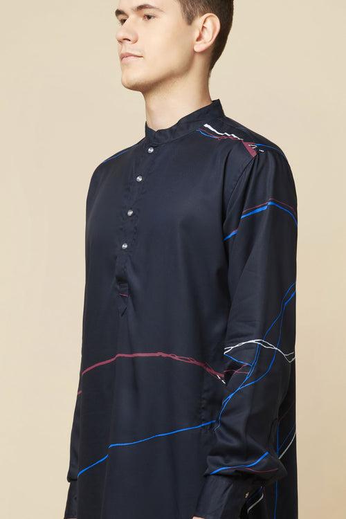 Navy Blue Digital Print Kurta