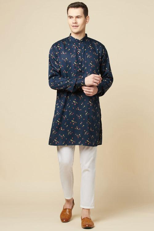 Blue Floral Digital Print Kurta