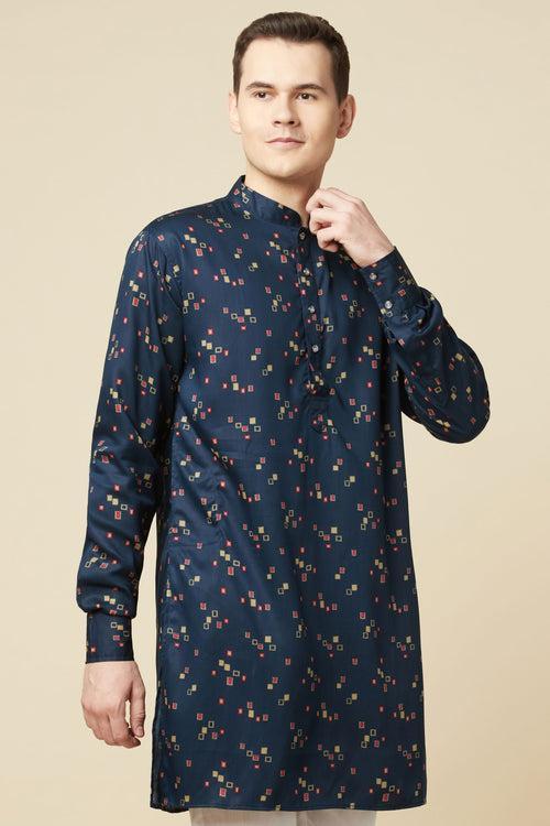 Blue Floral Digital Print Kurta