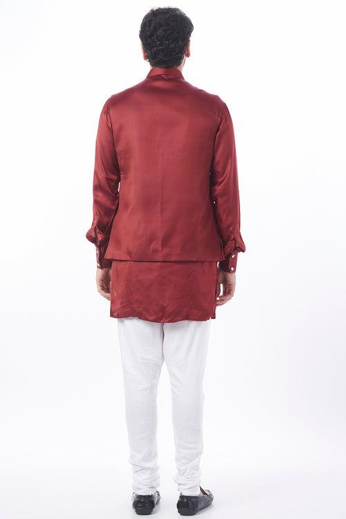 Maroon Asymmetrical Bundi Jacket with Kurta Set